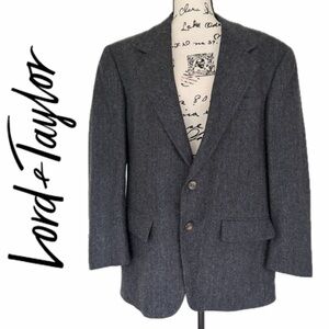 Vtg Lord & Taylor Blazer Men Charcoal Gray 100%Wool Patched Pockets Corpcore